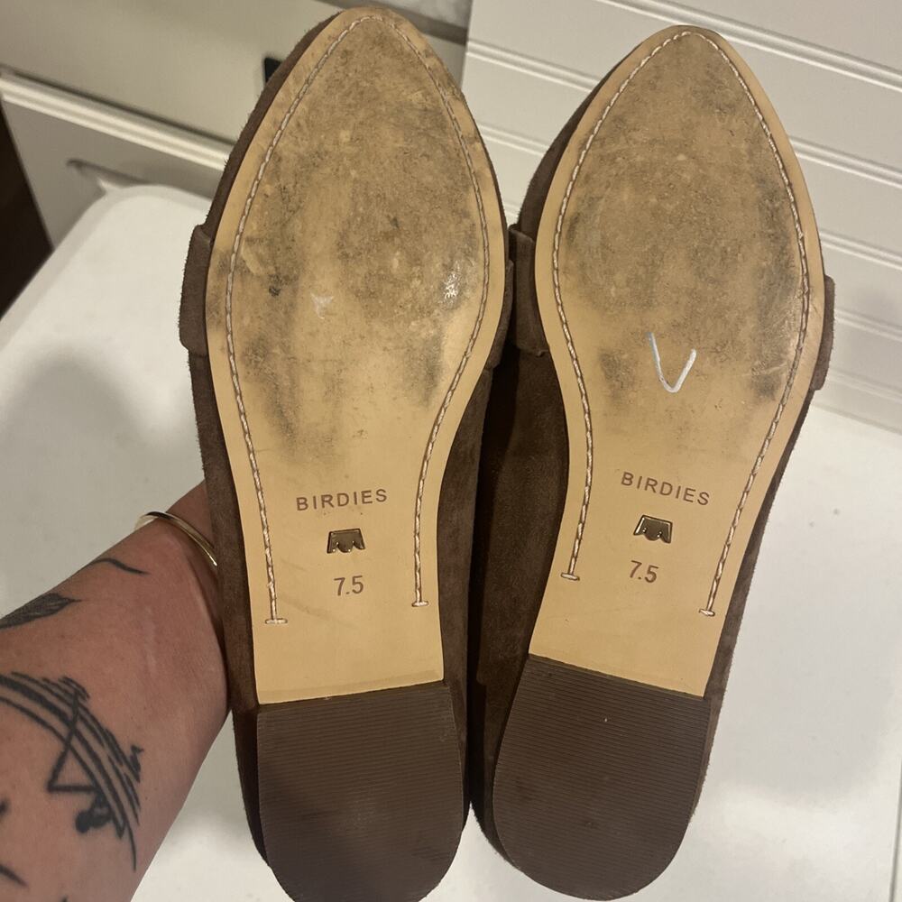 Birdie Women's Loafer Tan Suede Shimmer 7.5 Business Comfort Preppy Work Casual - Picture 7 of 9